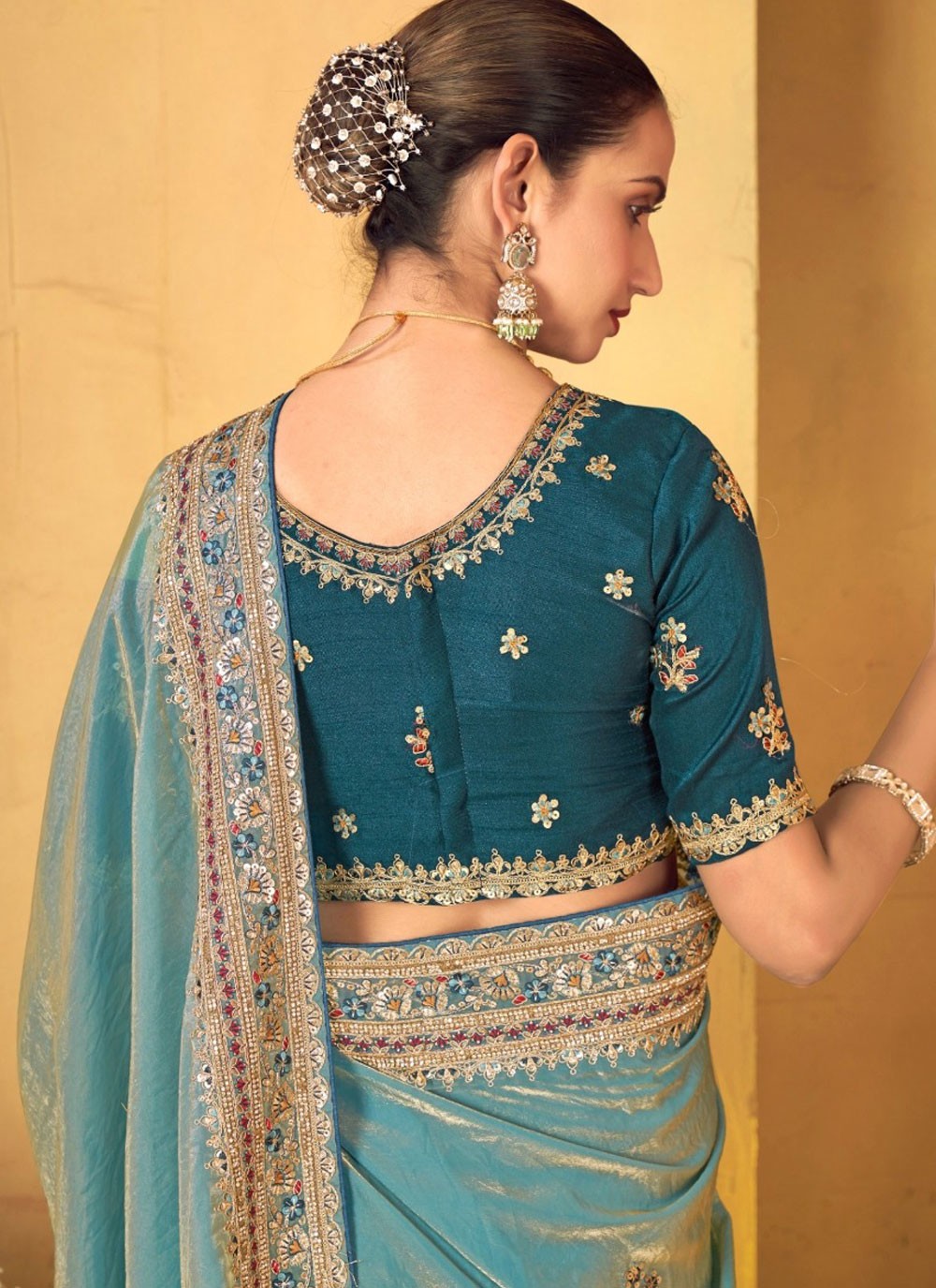 Border Work Silk Blue Contemporary Saree S14947