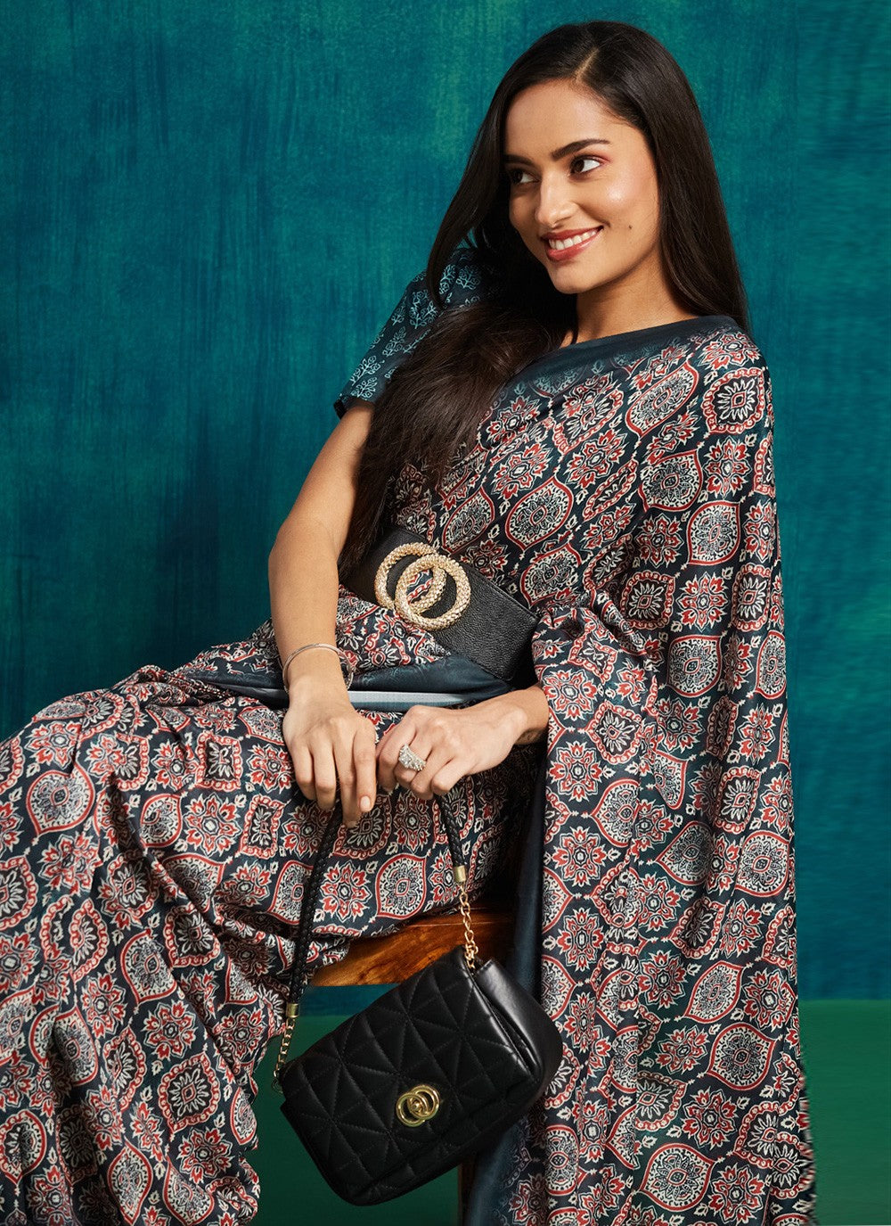 Blue Muslin Classic Saree Digital Print S17082