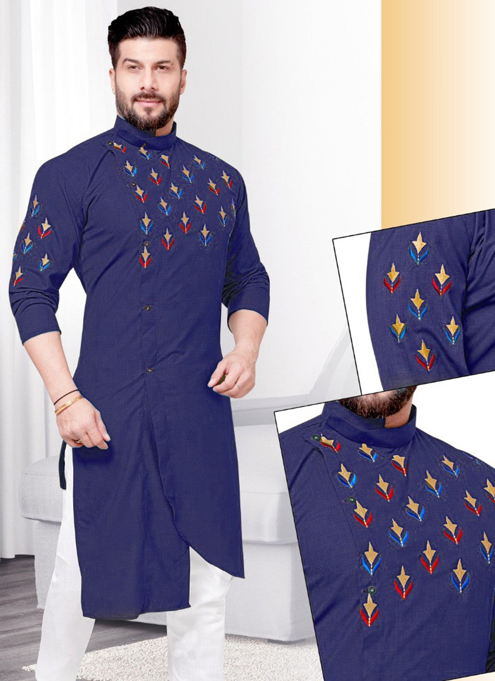 Resham Cotton Blue Kurta - M2259
