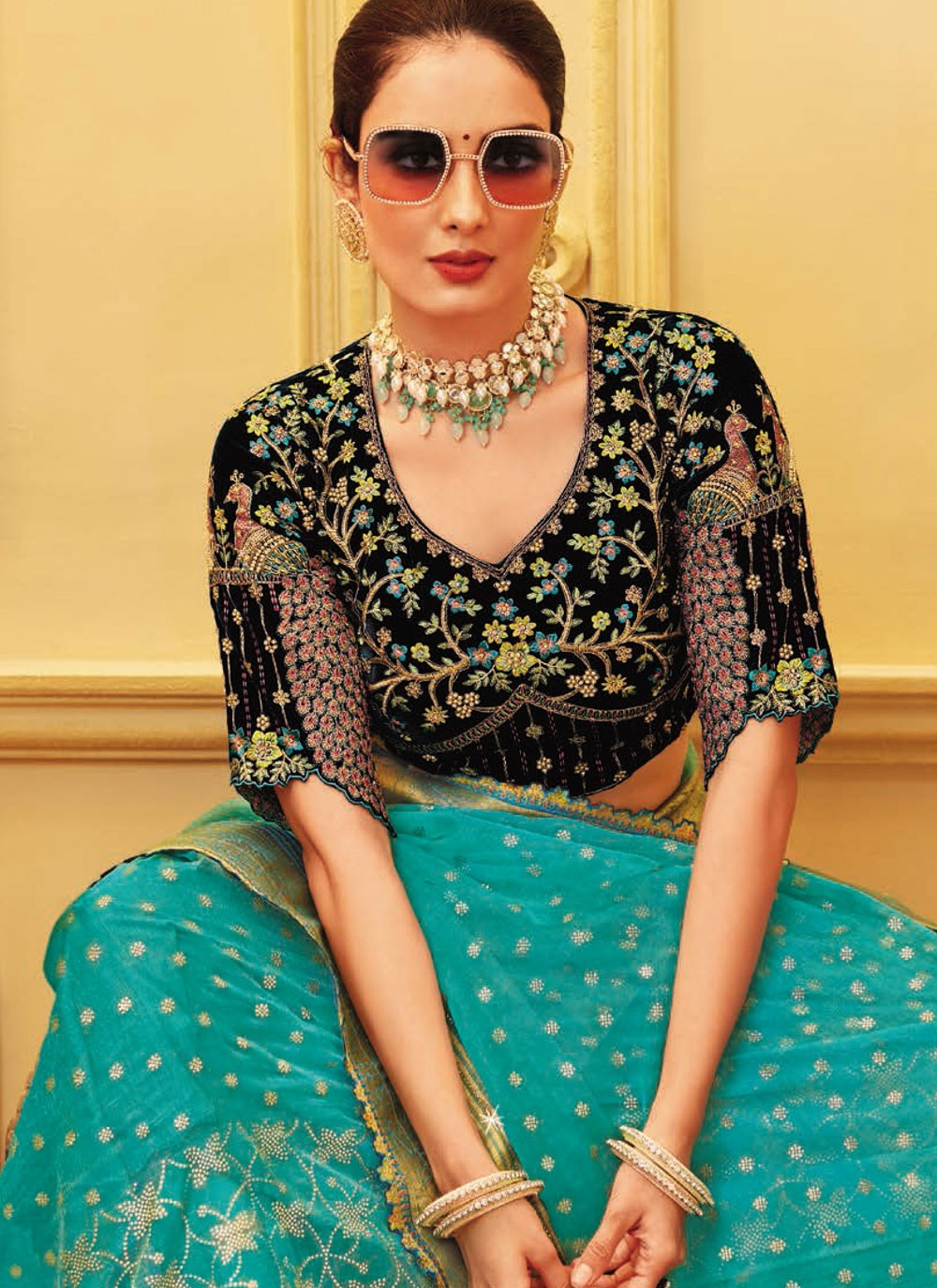 Classic Saree Embroidered Blue Silk Saree S13494