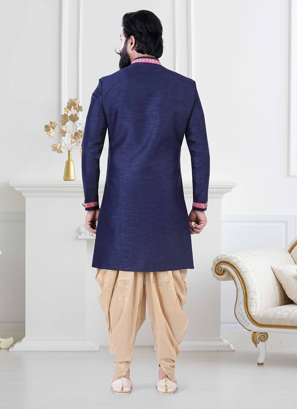 Lace Silk Blue Indo Western - M4182