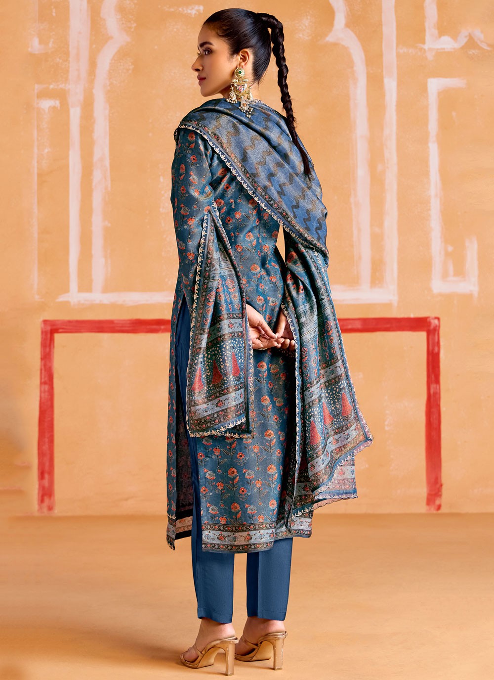 Salwar Suit Digital Print Blue Muslin T5171