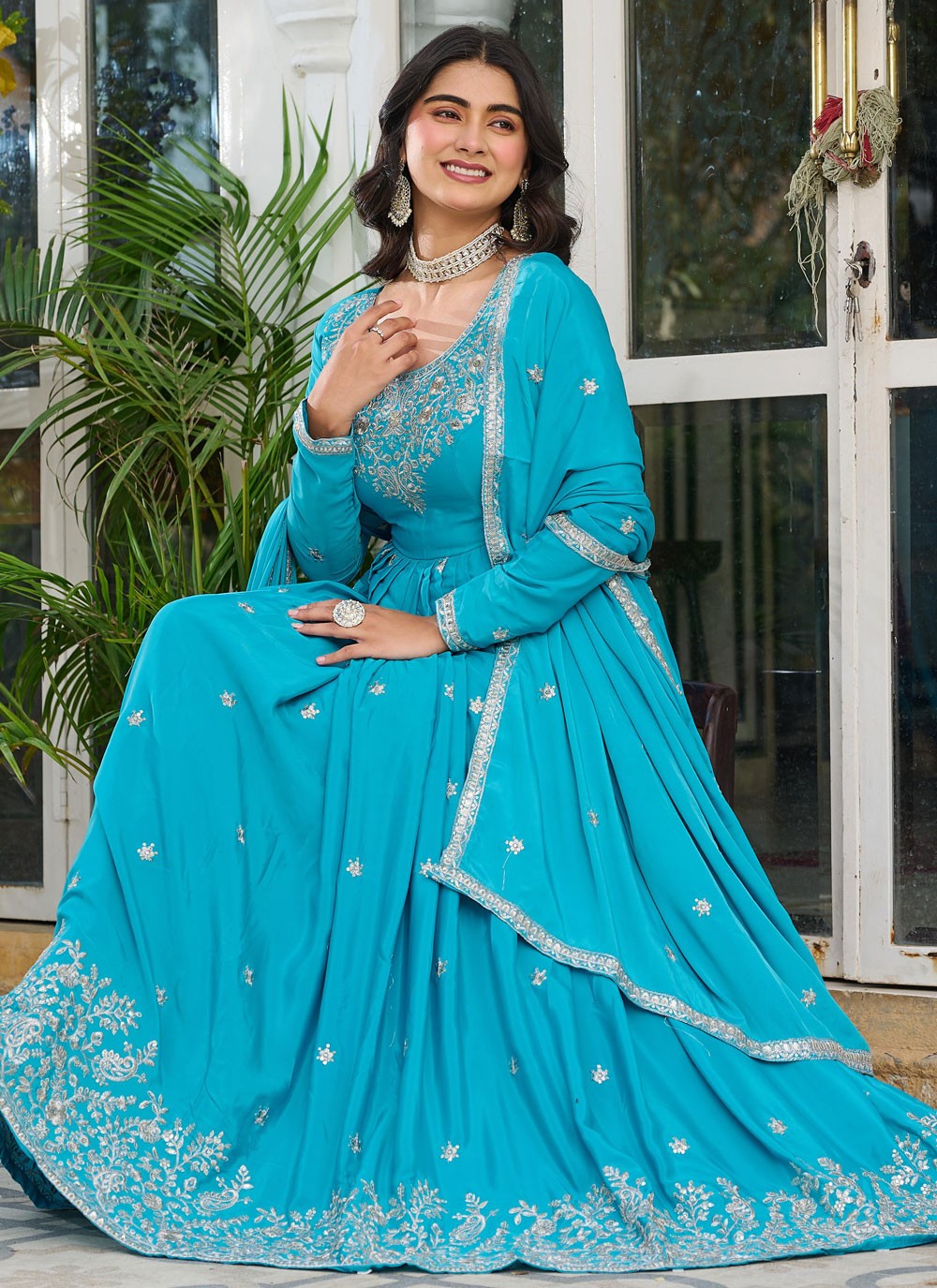 Anarkali Sequins, Thread Blue T6964