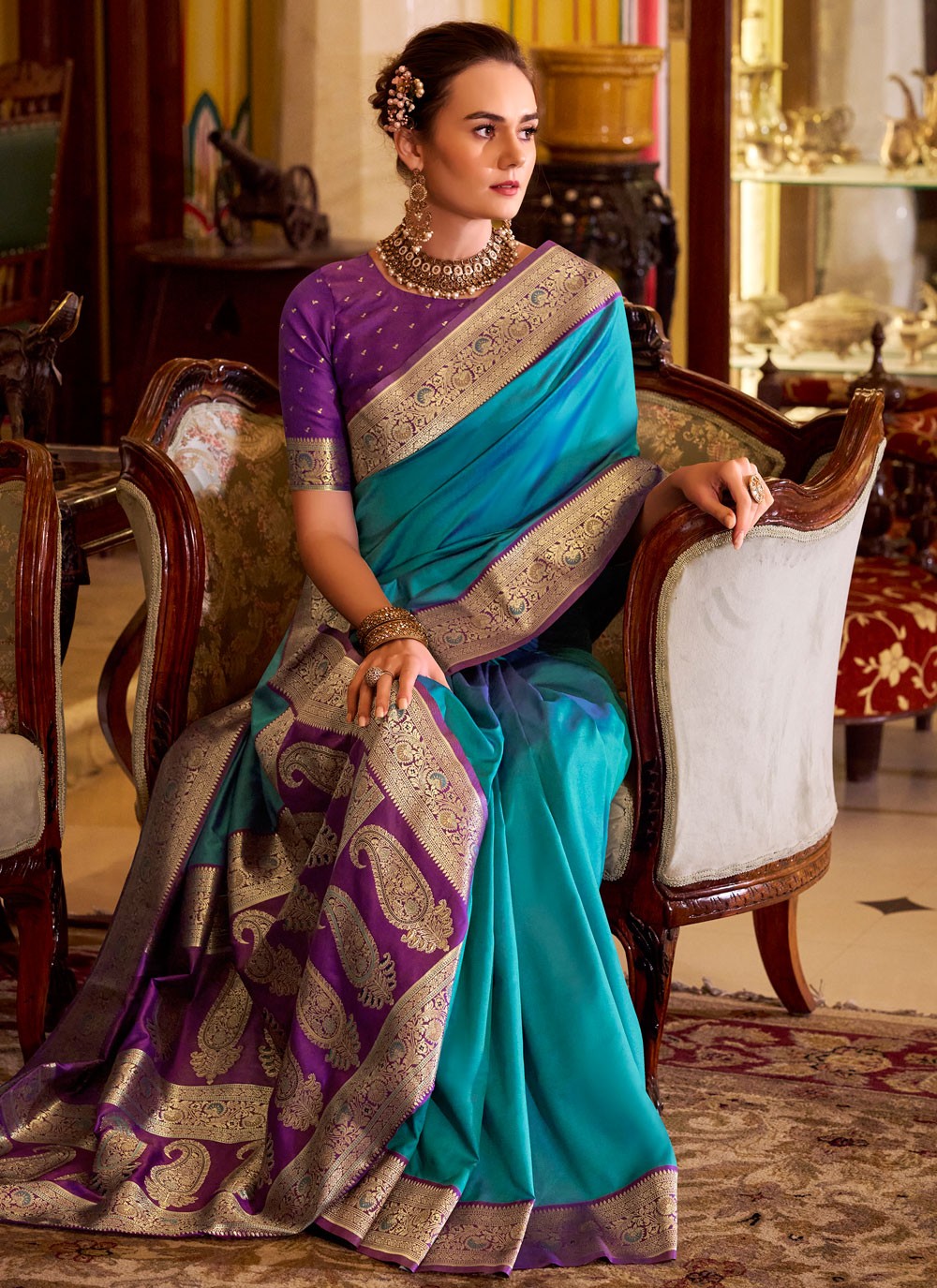 Blue Silk Designer Saree Weaving Zari S19090