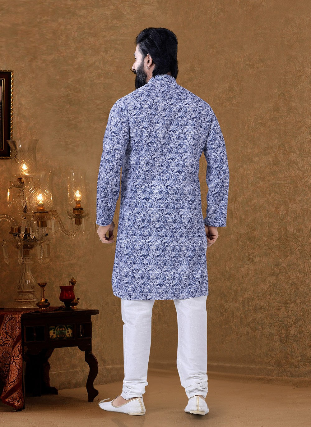 Digital Print Cotton Blue Kurta Pyjama - M3950