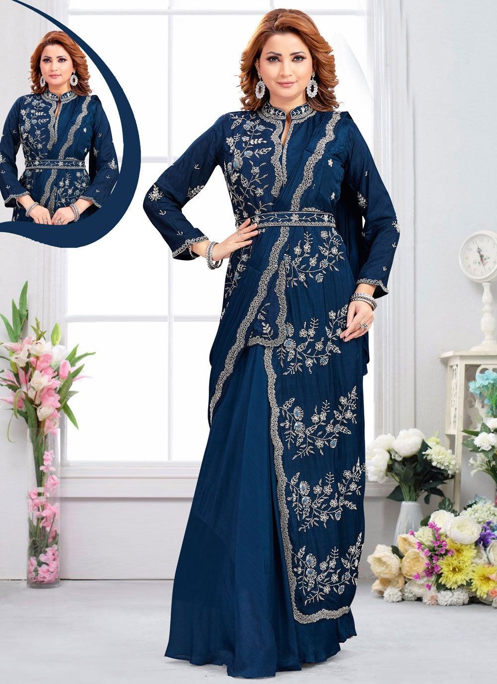 Digital Print Silk Blue Lehenga Choli L3493