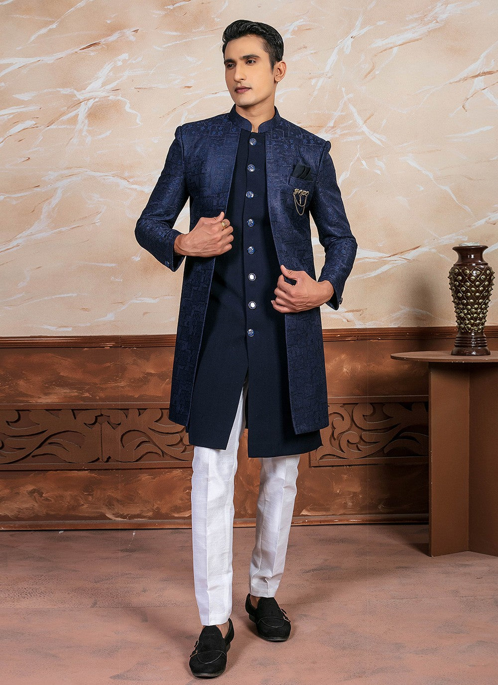 Embroidered Imported Blue Indo Western - M8346