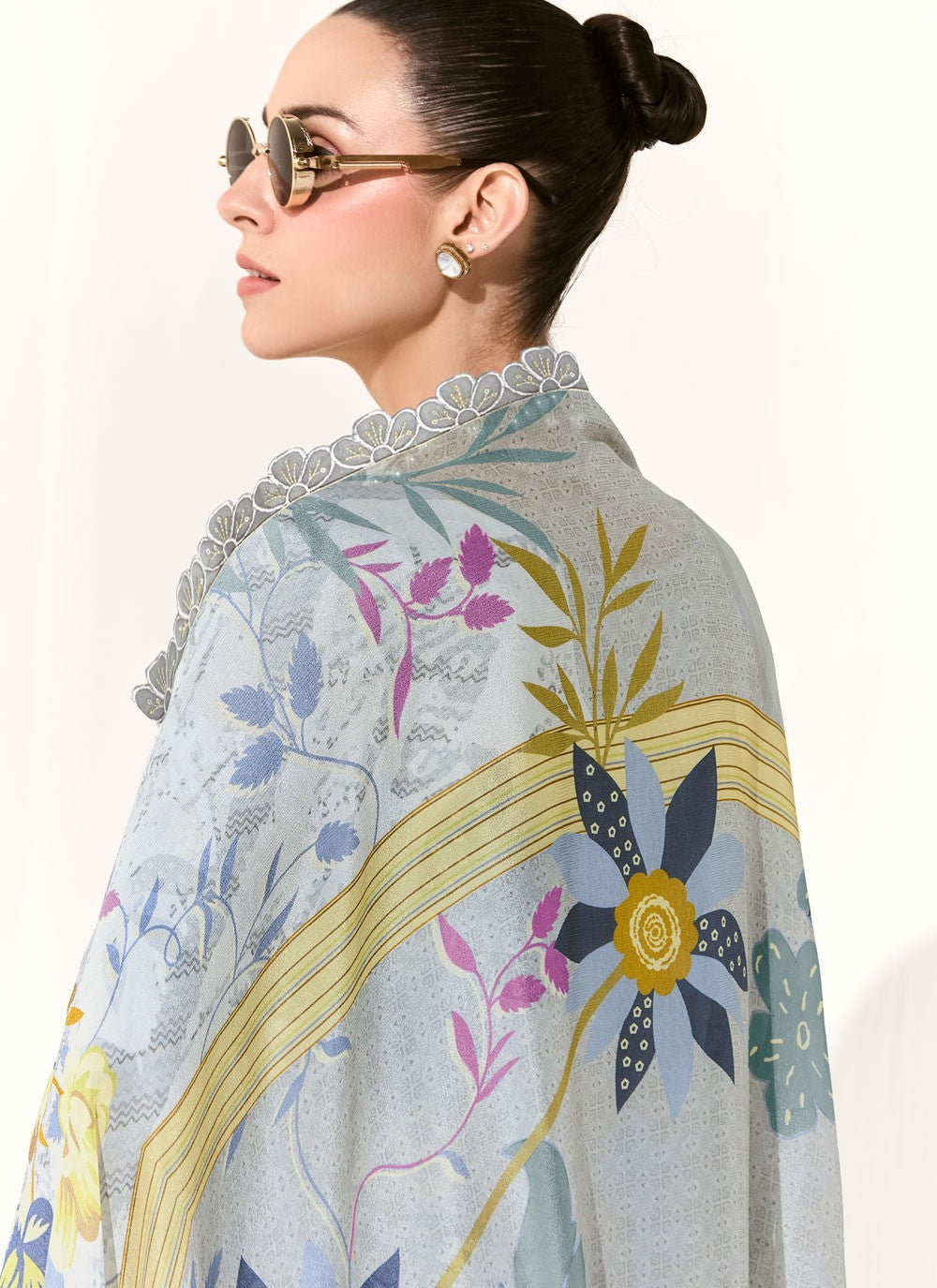 Pant Style Suit Digital Print, Embroidered, Patch, Resham Blue T7906