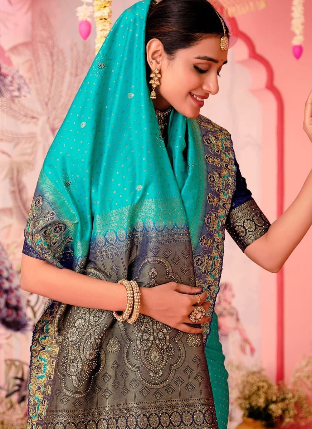 Classic Saree Embroidered Blue Pure Dola Saree S12694