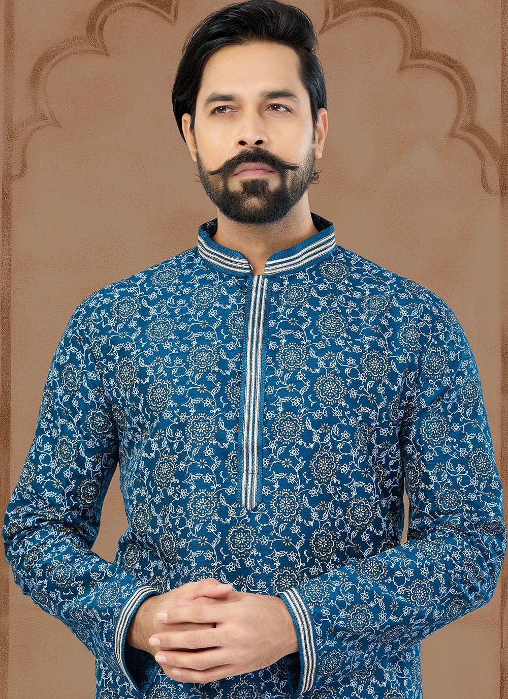 Digital Print Dupion Silk Blue Kurta - M5761