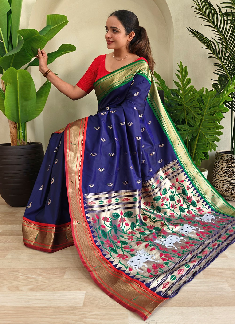 Weaving Zari Silk Blue Trendy Saree S15014