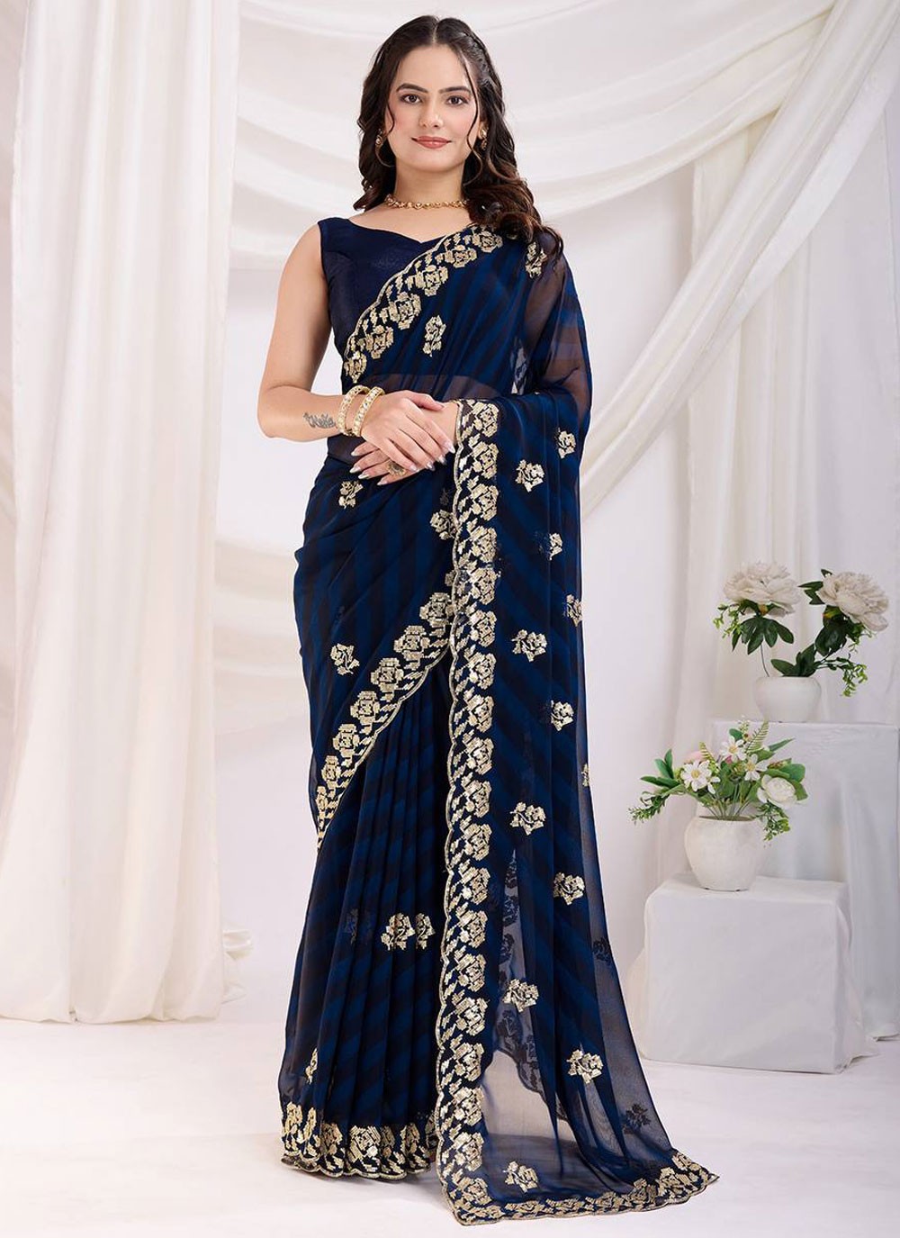Classic Saree Printed Blue Georgette Saree S12984