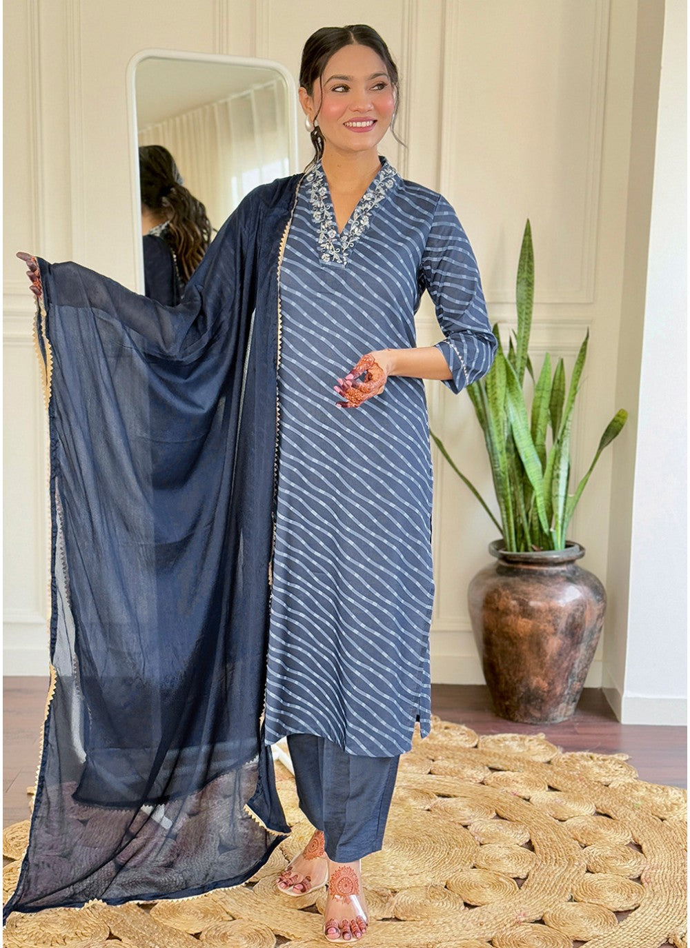 Embroidered Muslin Blue Salwar Suit T6030