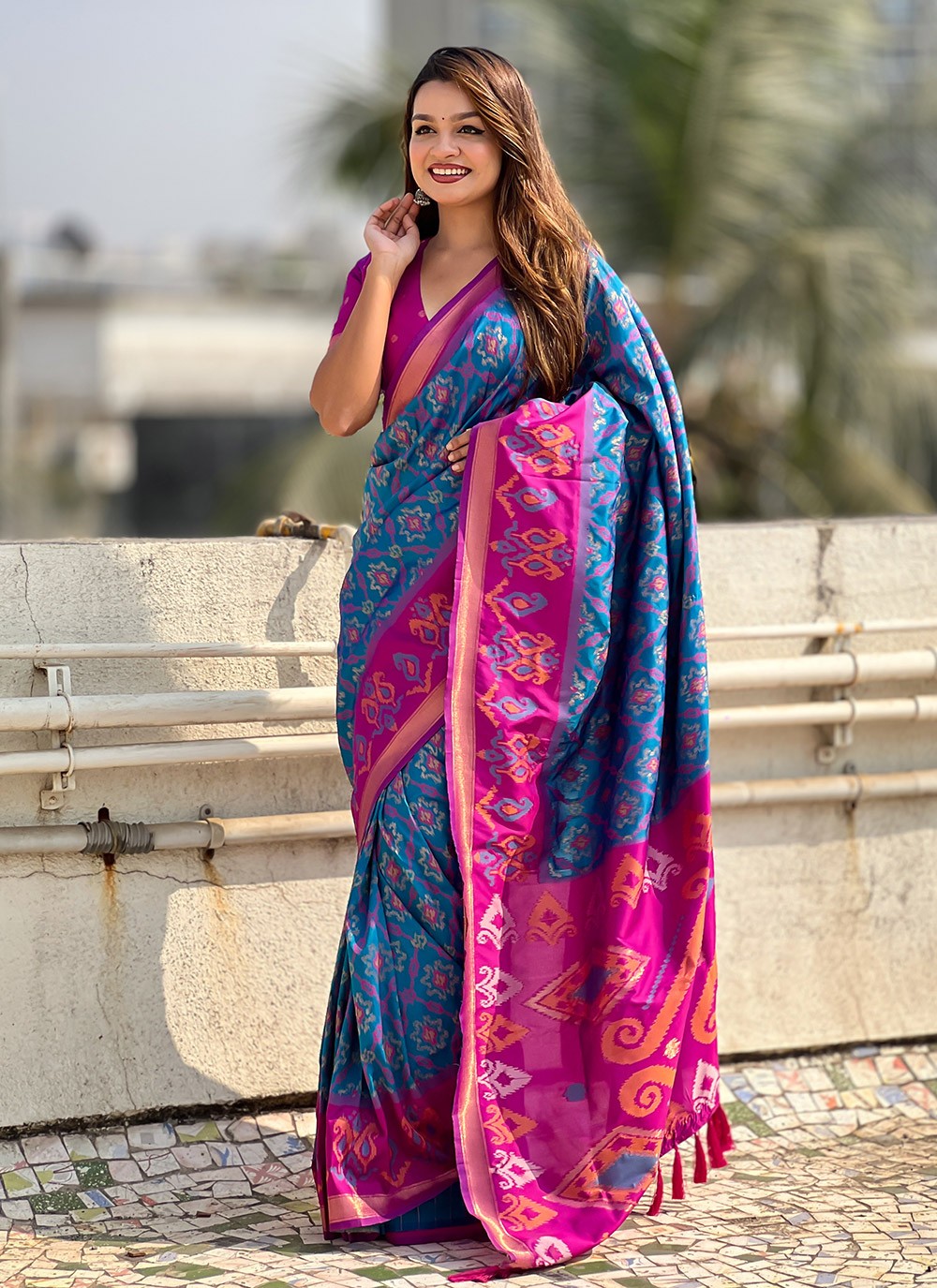 Classic Saree Meenakari Blue Patola Silk Saree S13554