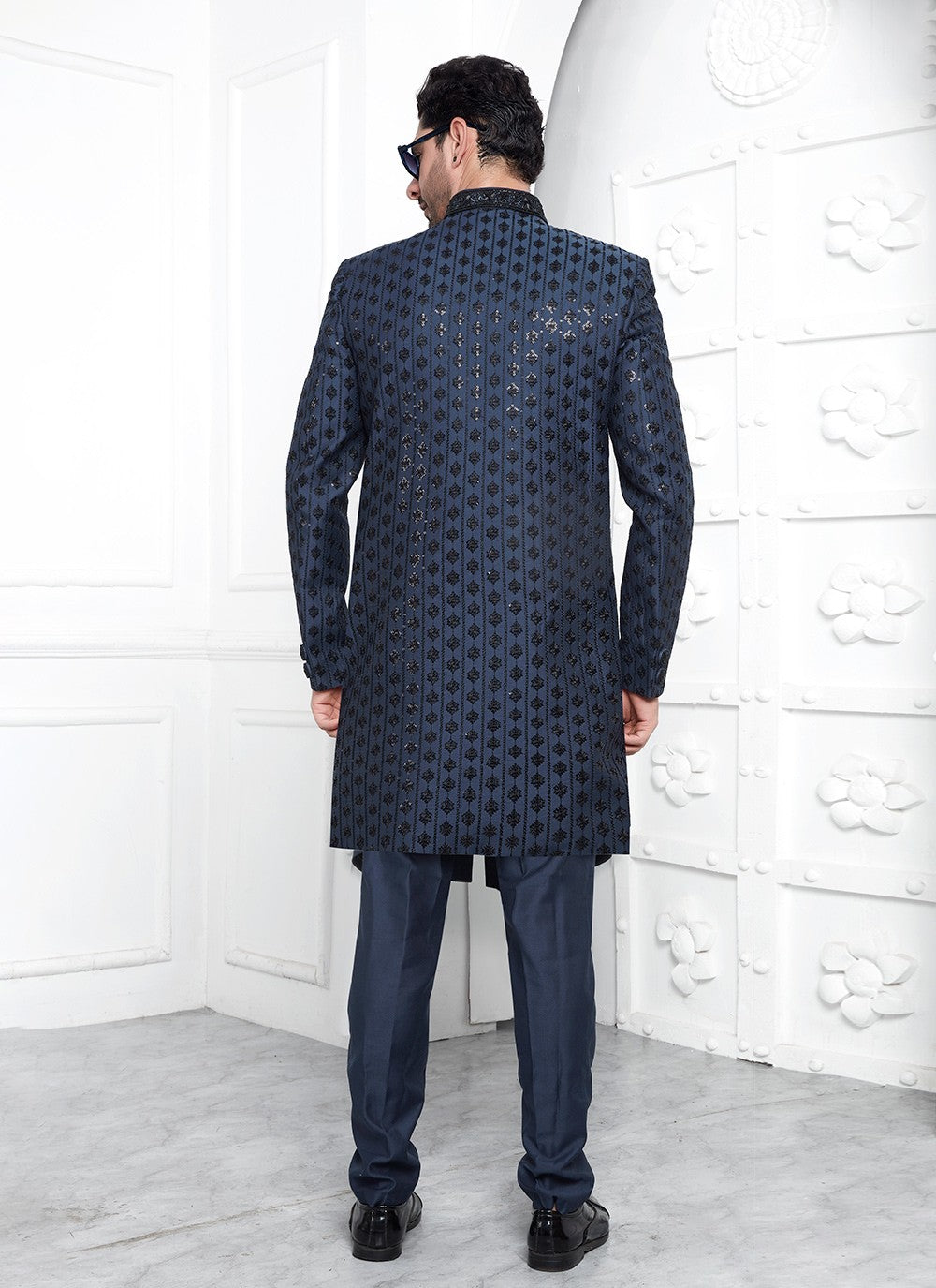 Embroidered Art Silk Blue Sherwani - M8250