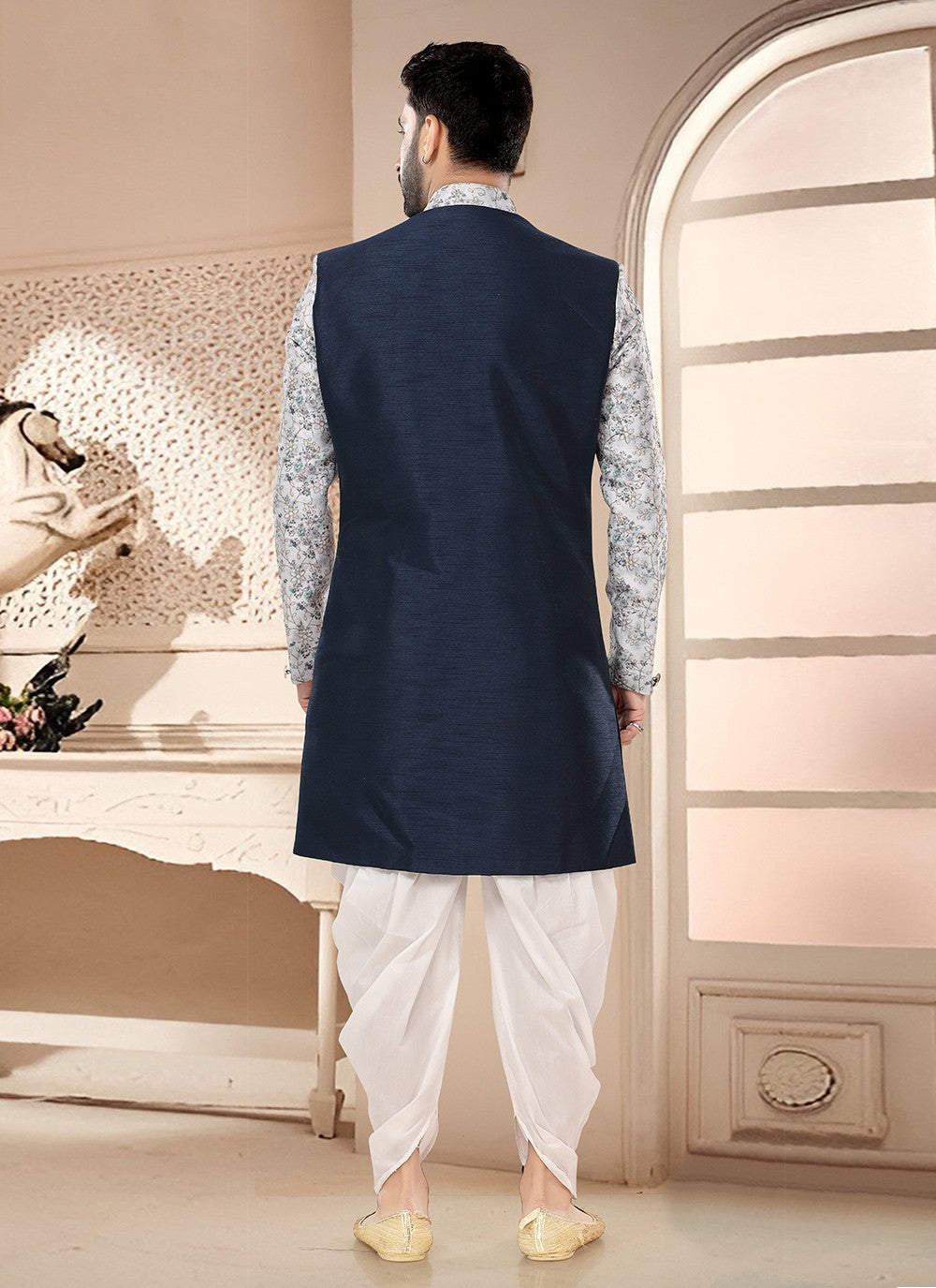 Embroidered Silk Blue Sherwani - M7571