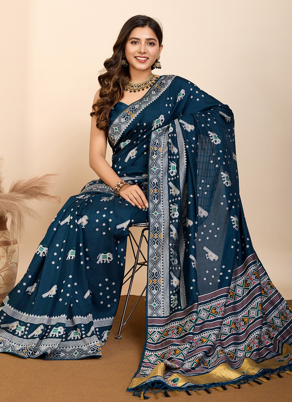 Contemporary Meenakari Blue Silk Saree S13484