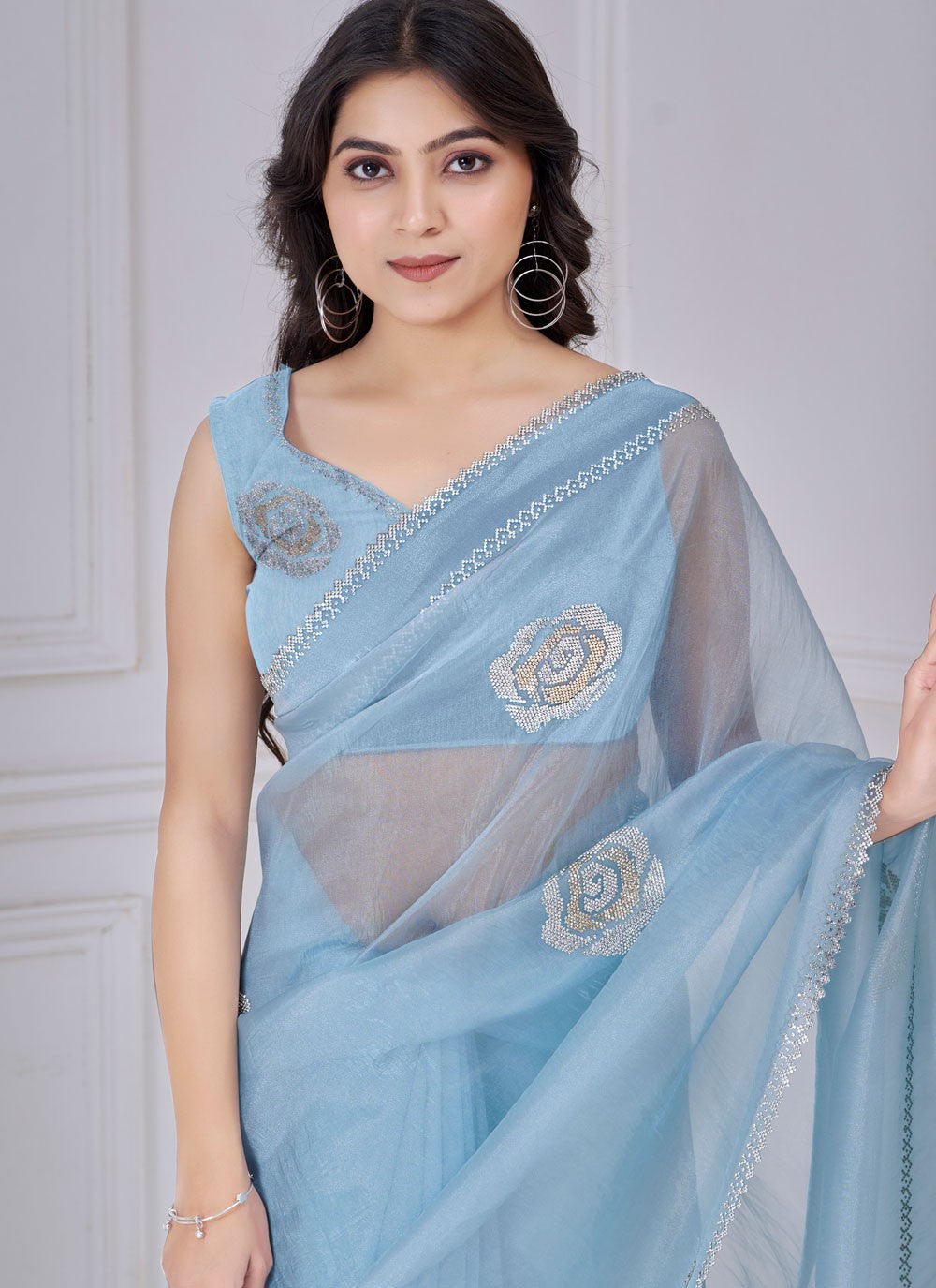 Swarovski Organza Blue Classic Saree S15119