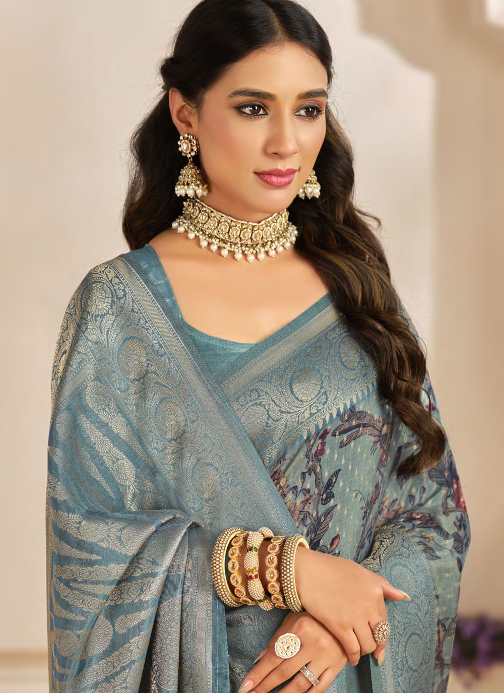 Trendy Saree Weaving Zari Blue Silk Saree S13322