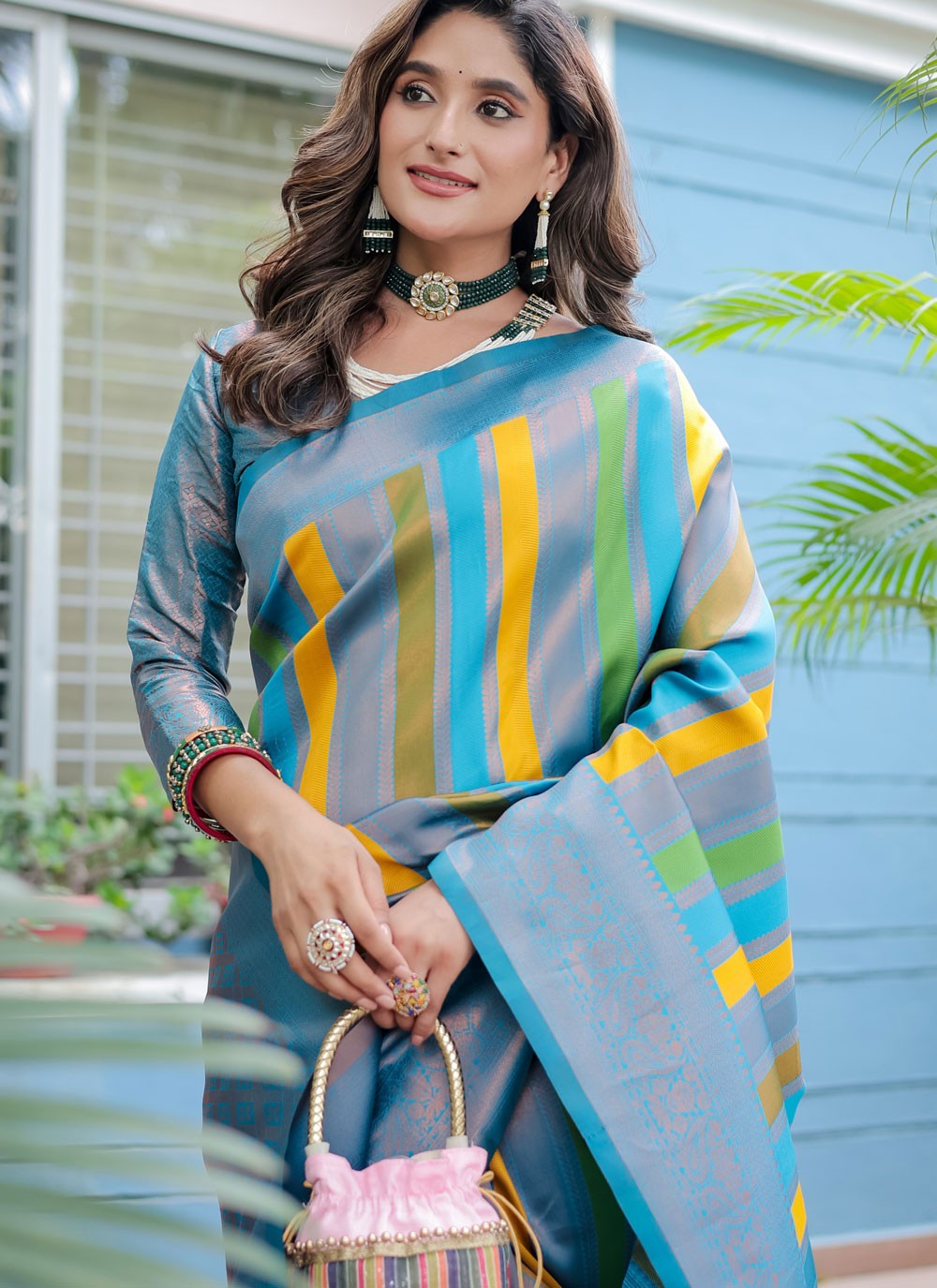 Contemporary Woven Blue Kanjivaram Silk S12503