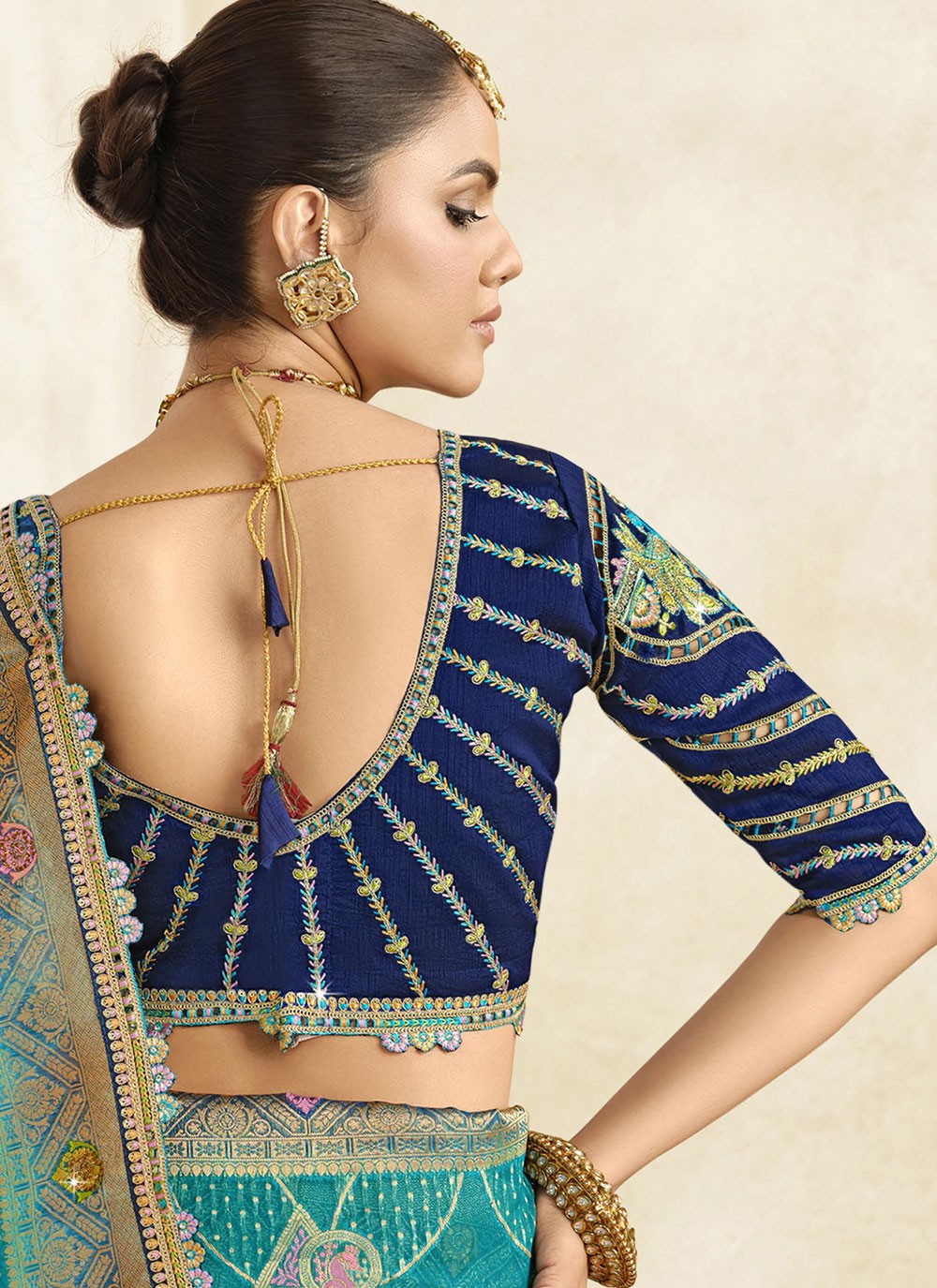 Cut Work Silk Blue Classic Saree S15464
