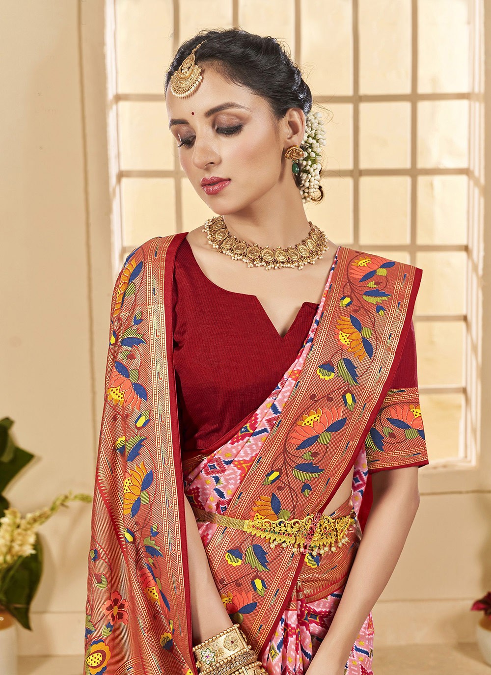Border Work Cotton Silk Pink Trendy Saree S15294