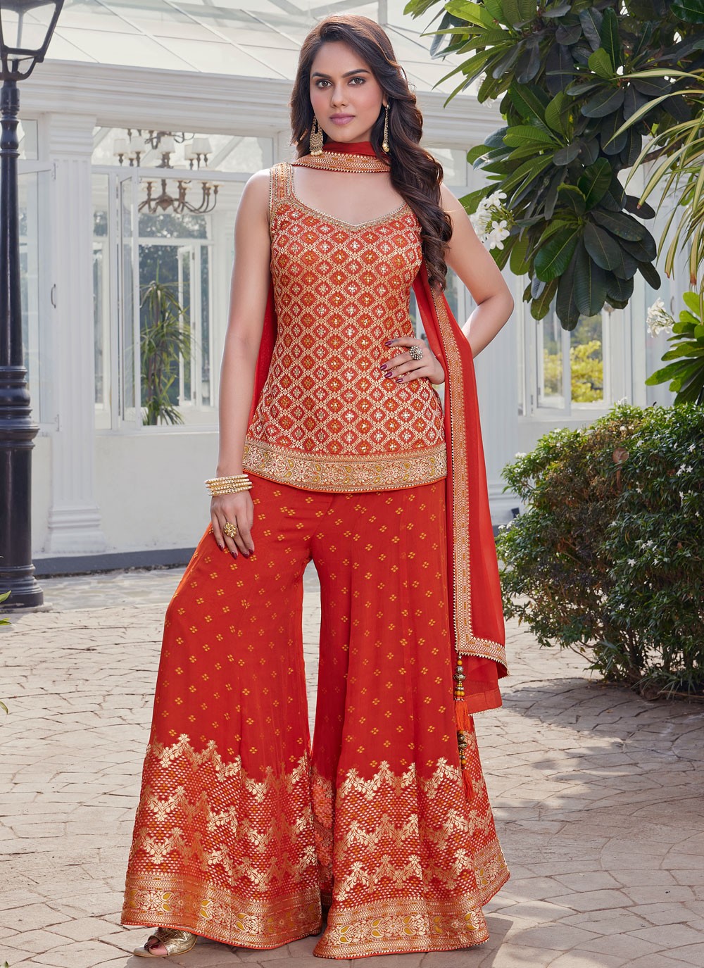 Salwar Suit Border Work Crimson, Red Georgette T5448