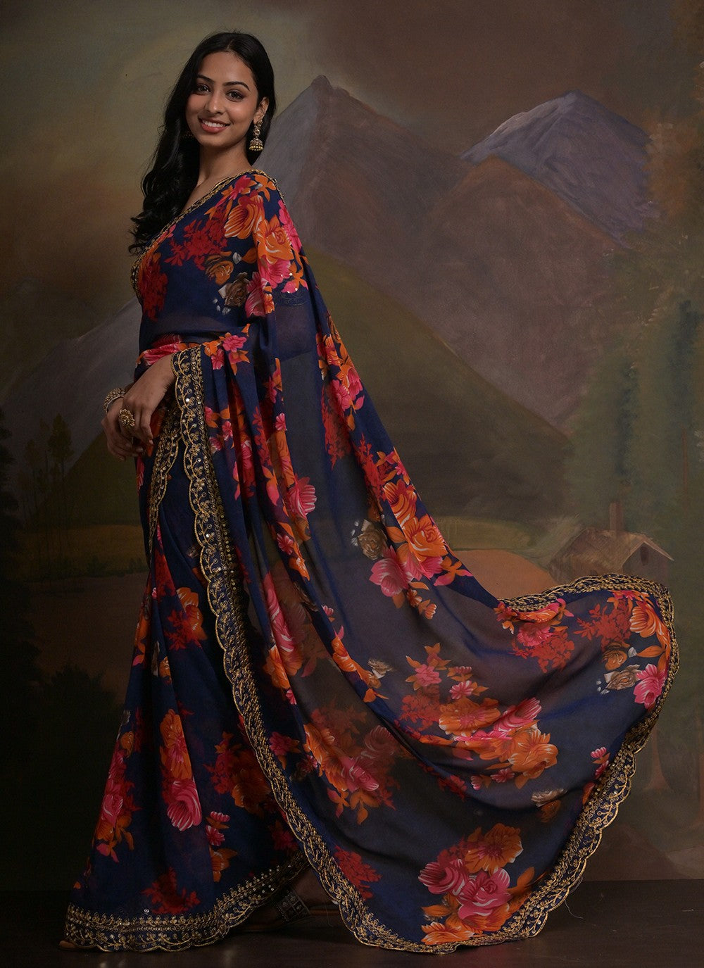 Trendy Border Work Georgette Saree - S5351