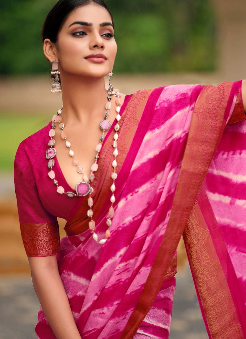 Magenta Silk Traditional Saree Border Work, Jacquard Work, Strips S17882