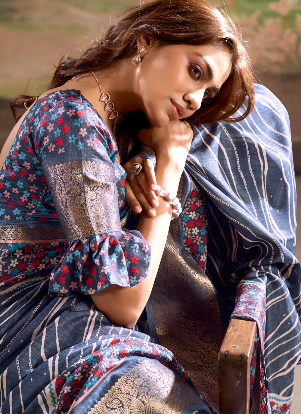 Border Work Pure Dola Blue Classic Saree S15048