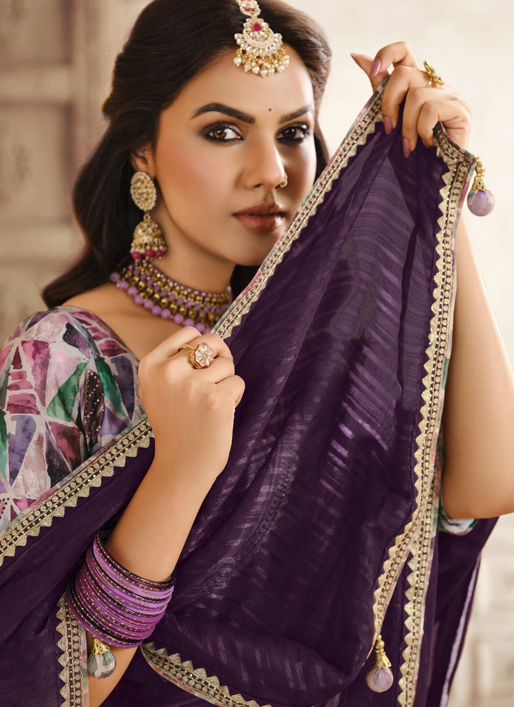 Classic Saree Border Work Purple Silk Saree S13211