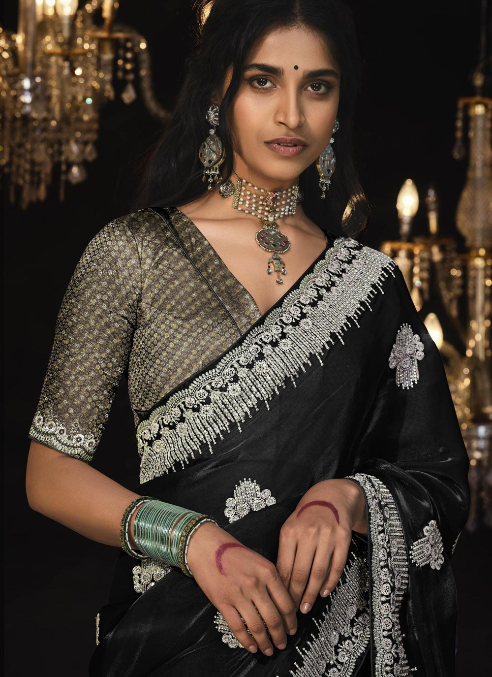 Classic Border Work Silk, Tissue Saree - S7639