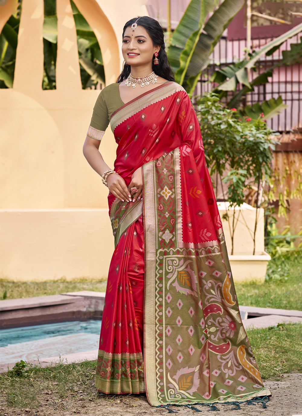 Trendy Saree Weaving Zari Brown, Red Silk S12926