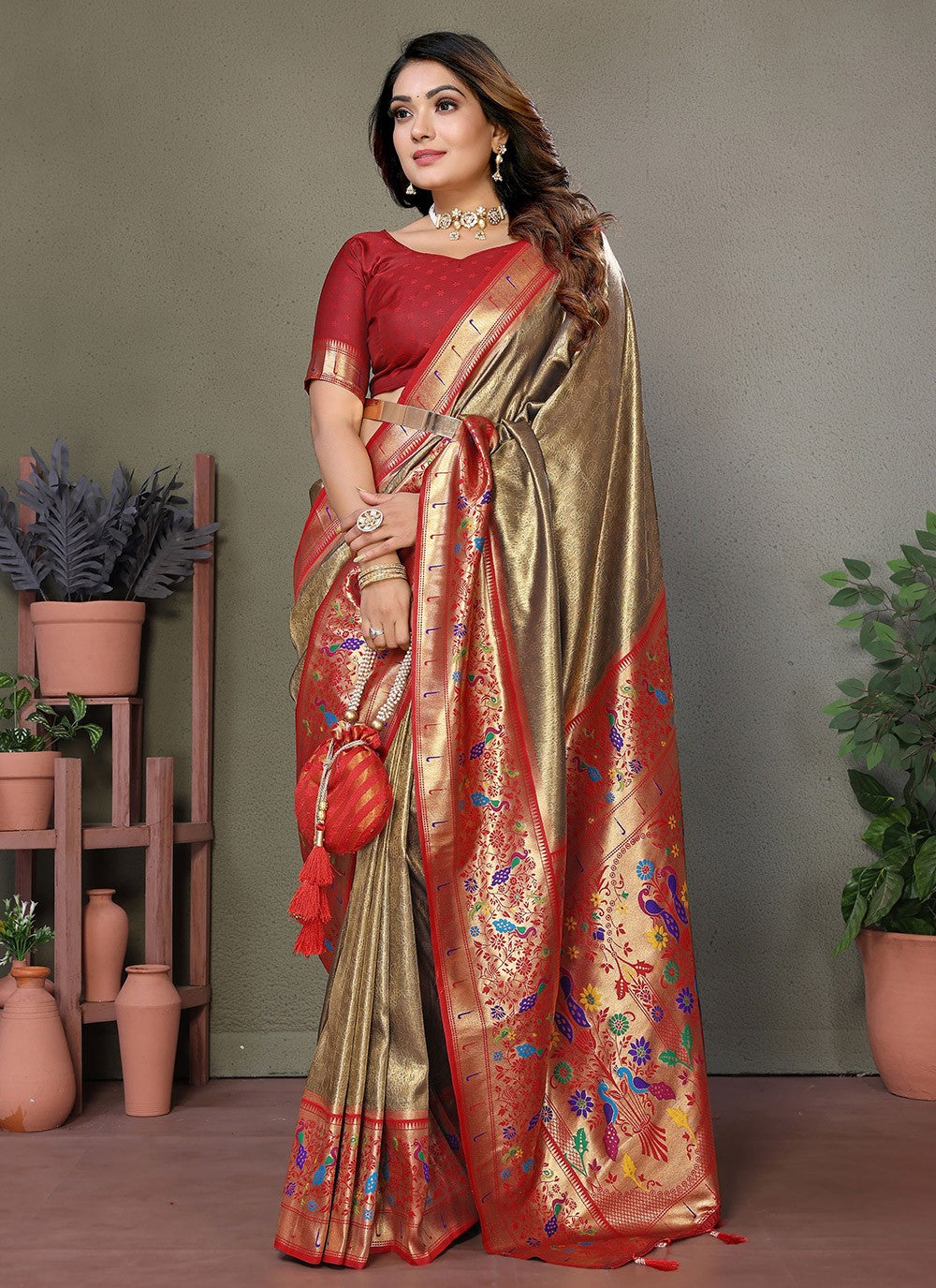 Woven Banarasi Silk Brown Saree S14695