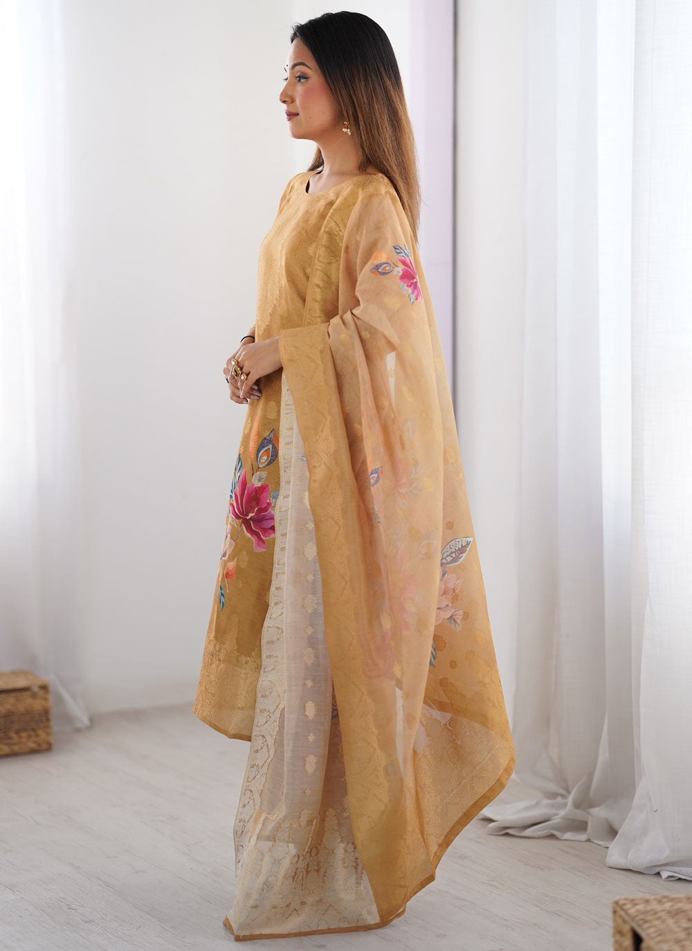 Pant Style Suit Digital Print, Jacquard Work Brown T7570