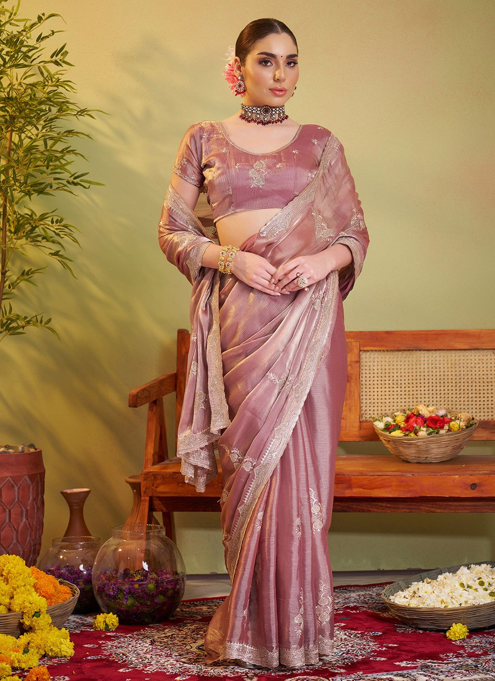 Embroidered Chiffon Brown Saree S14414