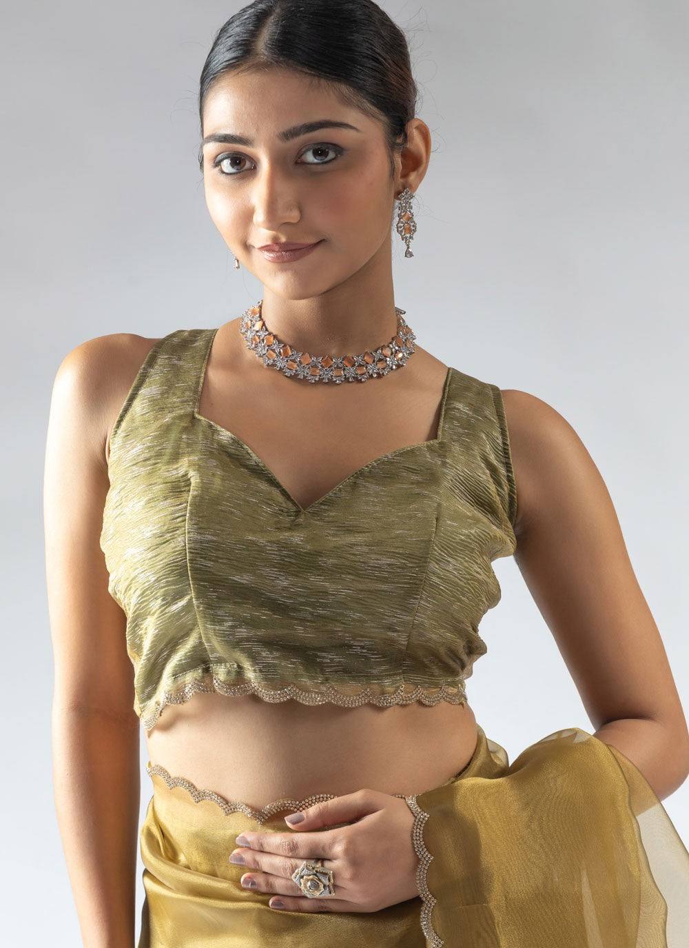 Border Work Organza Brown Classic Saree S15596