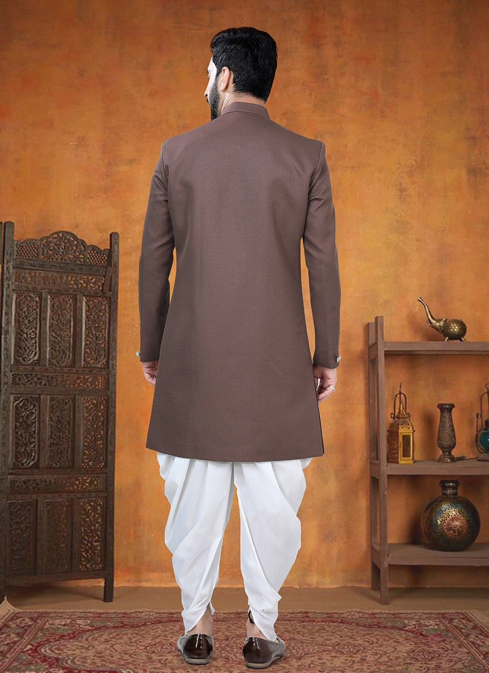 Buttons Rayon Brown Sherwani - M8771