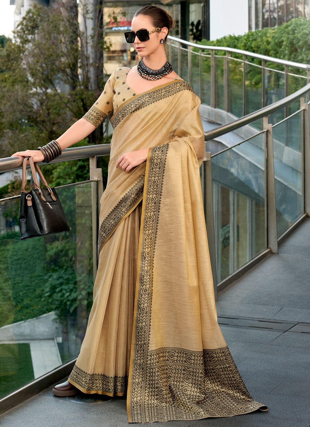 Trendy Saree Weaving Zari Brown Linen Saree S13534