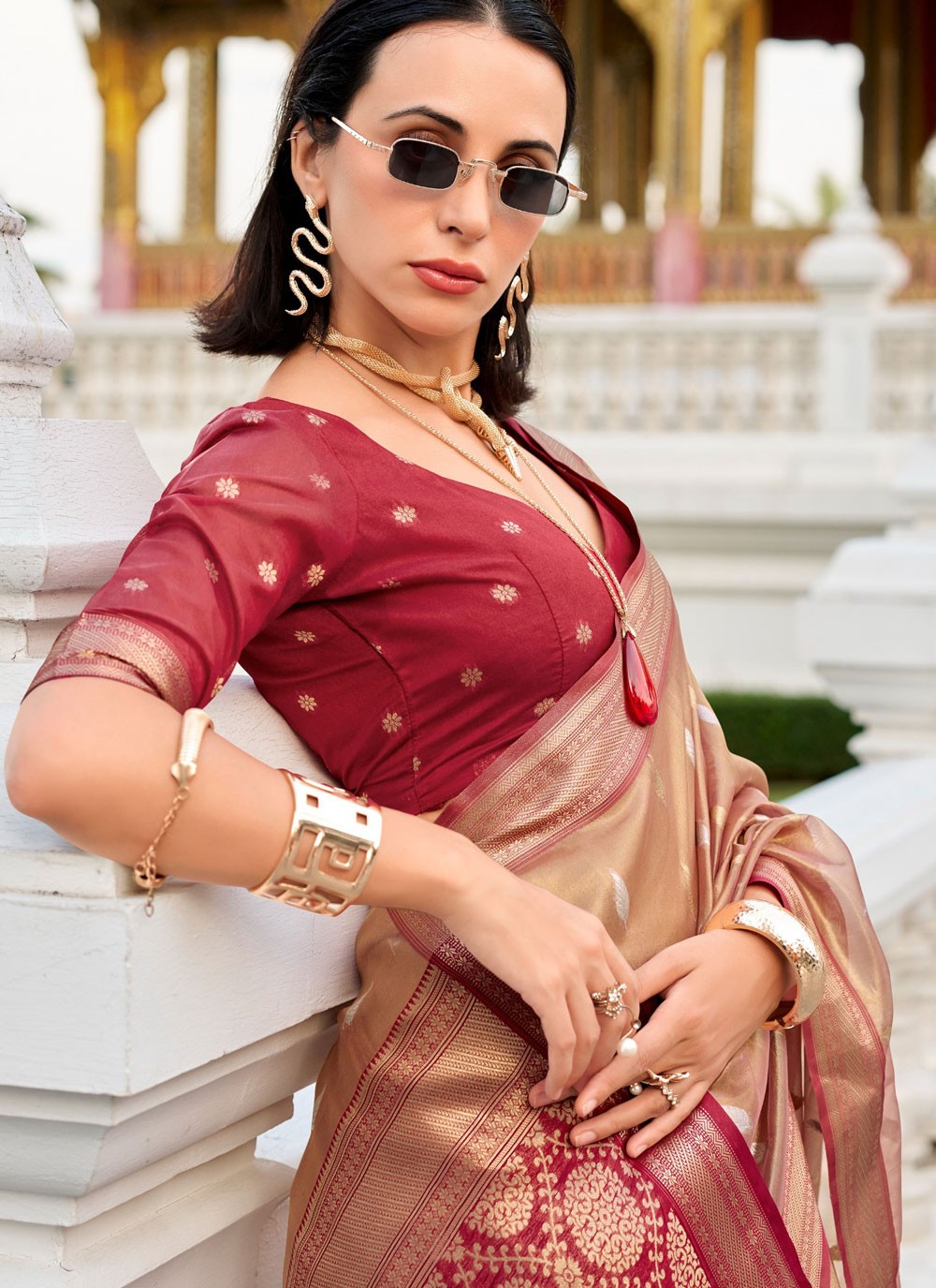 Woven Silk Brown Trendy Saree S14845