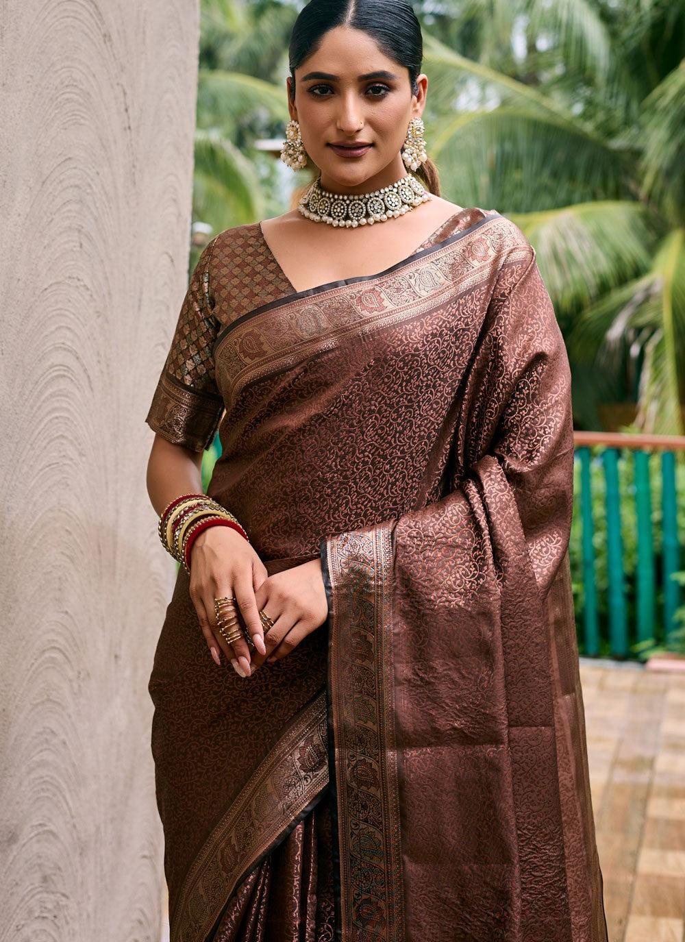 Trendy Saree Woven Brown Kanjivaram Silk S12528