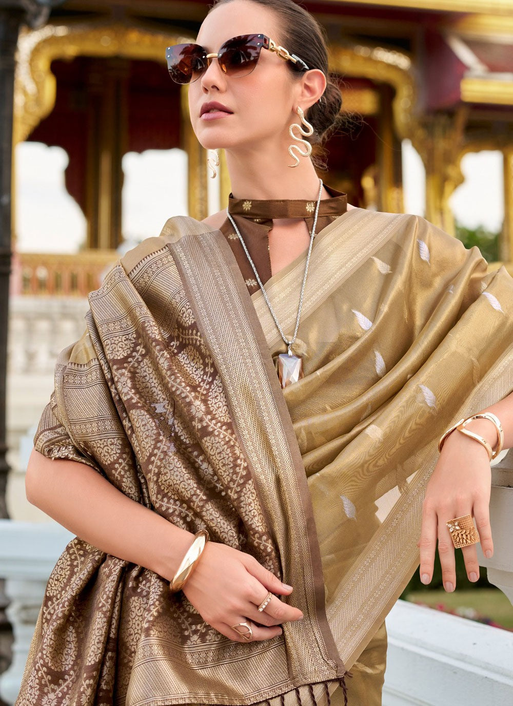 Woven Silk Brown Traditional Saree S14844