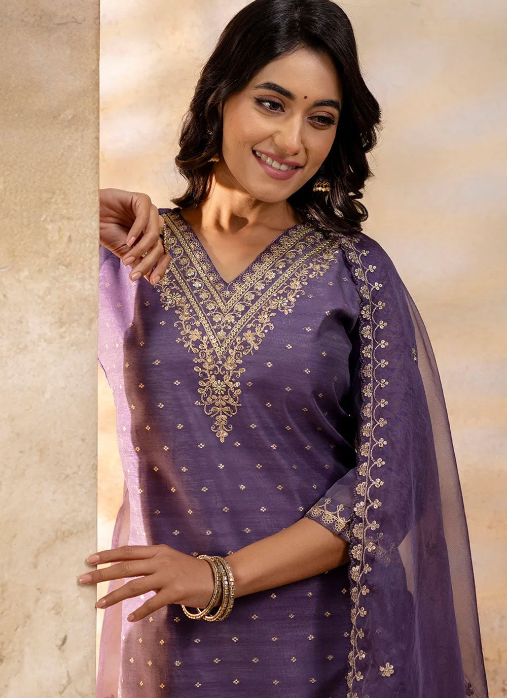 Pant Style Suit Embroidered, Zari Lavender T6848