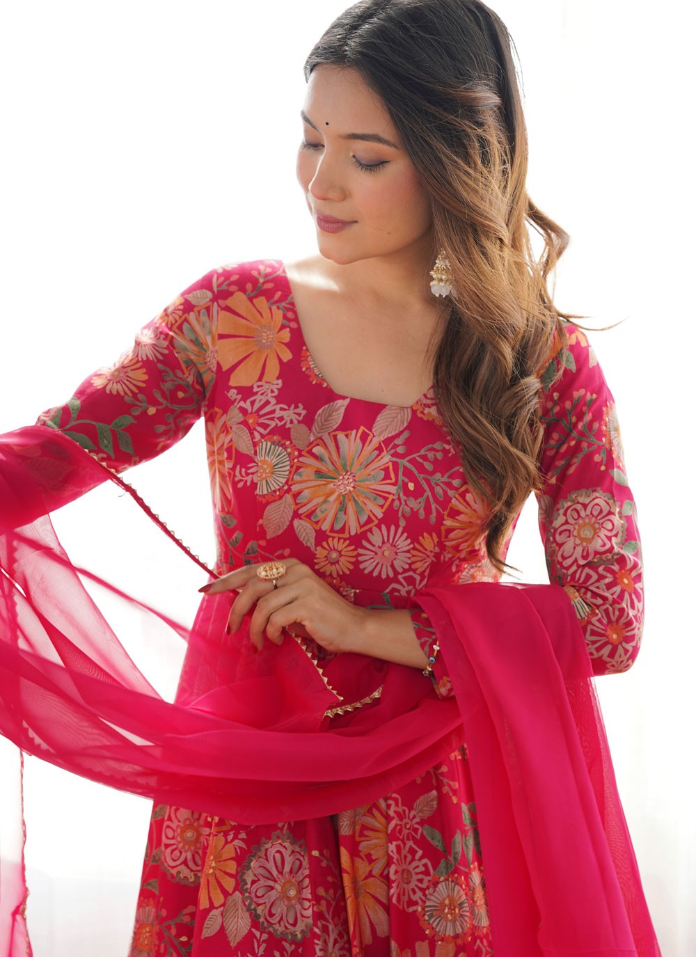 Floral Printed Chanderi Silk Pink Sharara Suit T6163