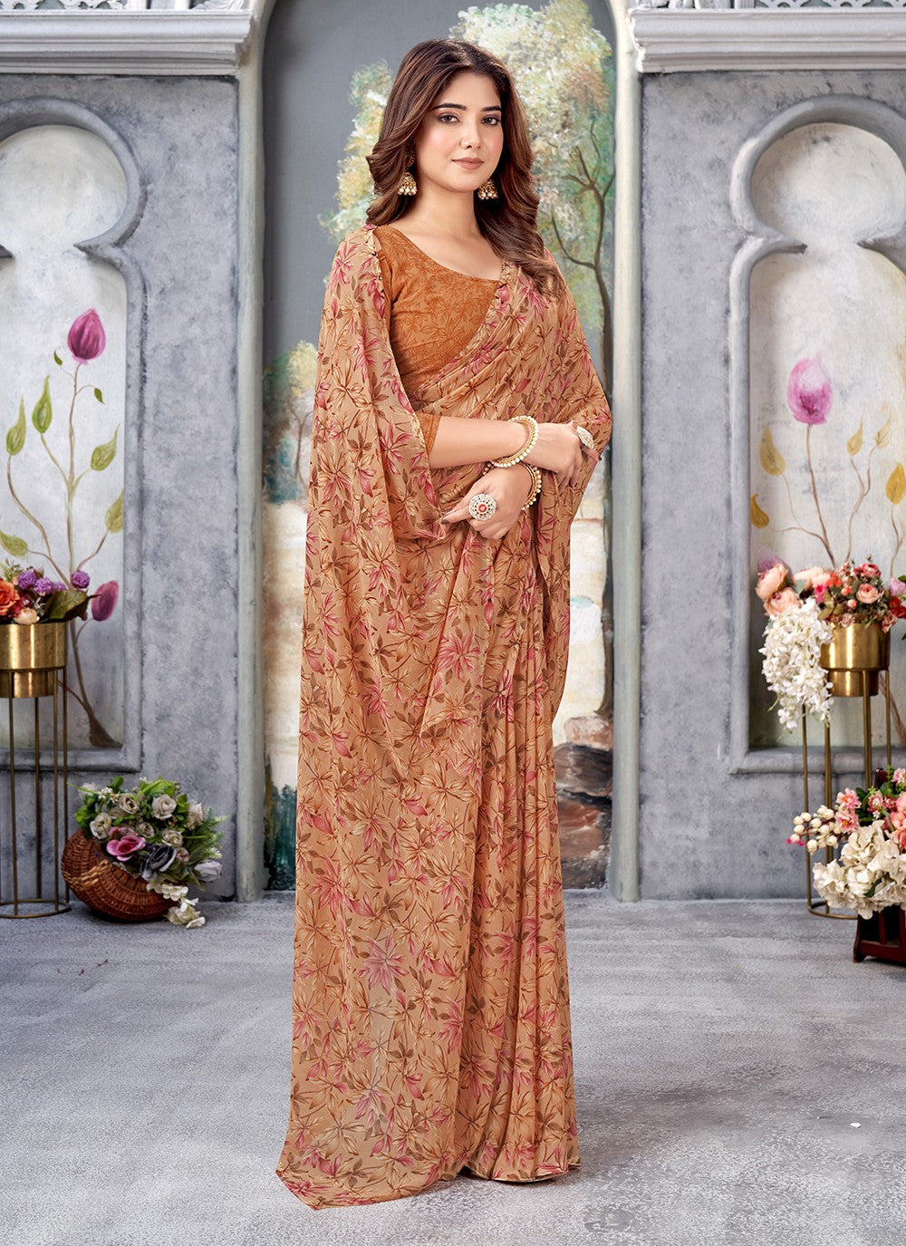 Trendy Printed Chiffon Saree - S5106