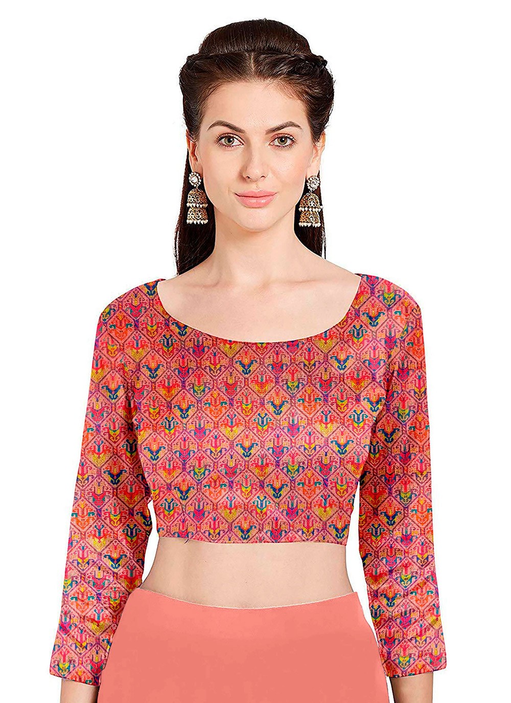 Foliage Prints Chiffon Peach Classic Saree S15275