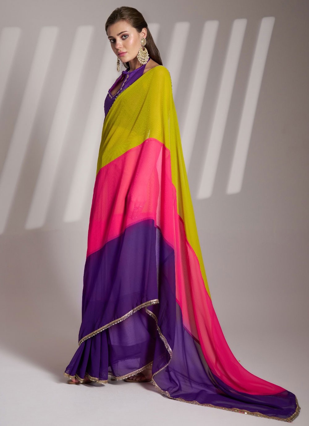 Lace Chiffon Multi Colour Saree S13736