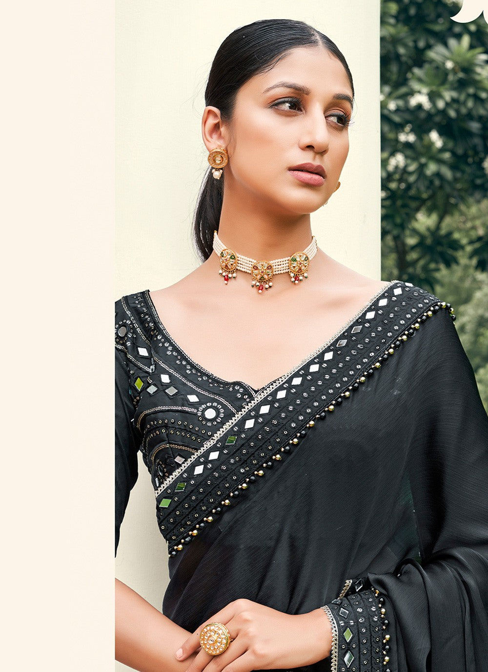 Classic Embroidered Chiffon Satin Saree - S3504