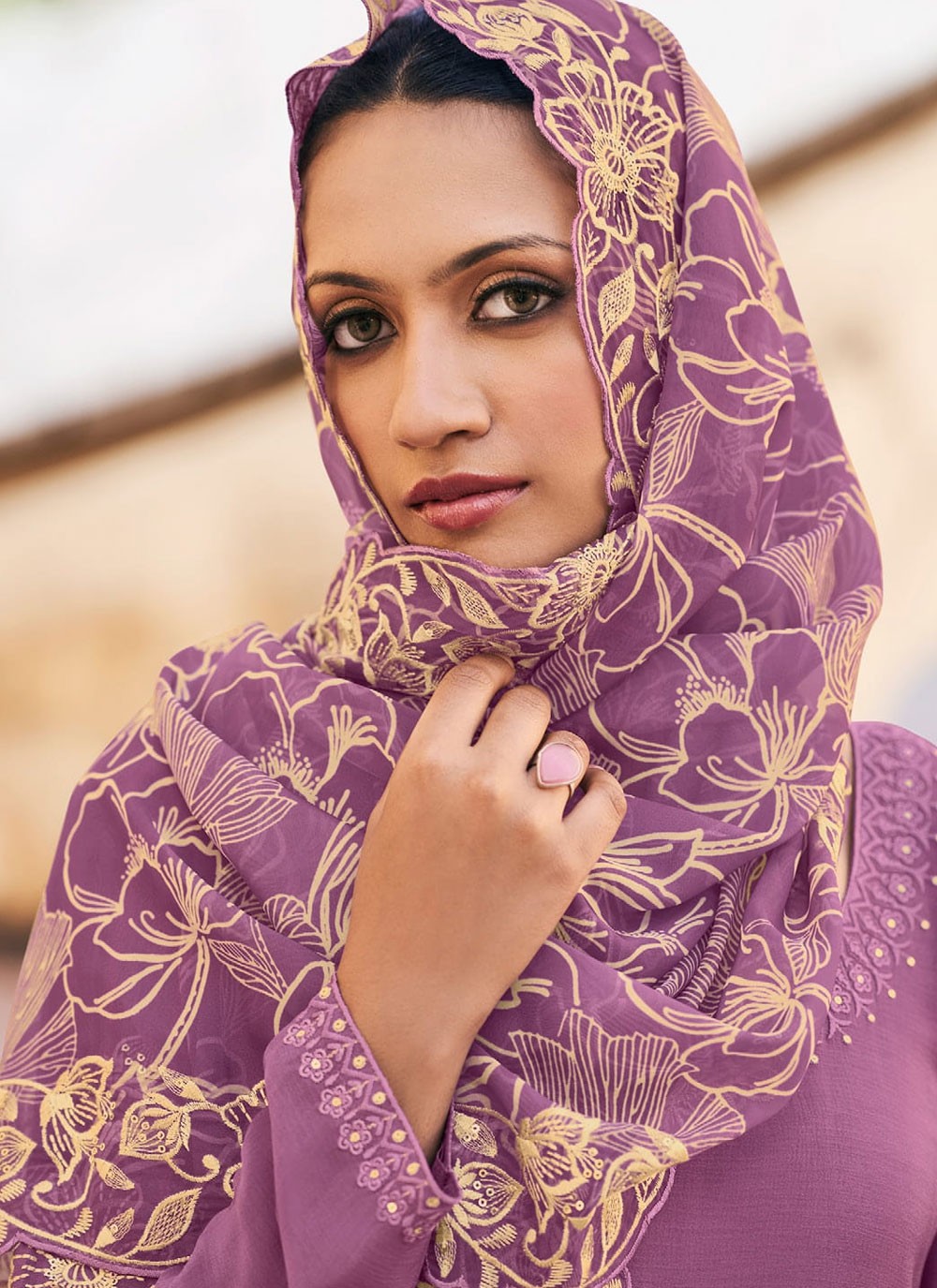 Palazzo Suit Embroidered Purple T7668