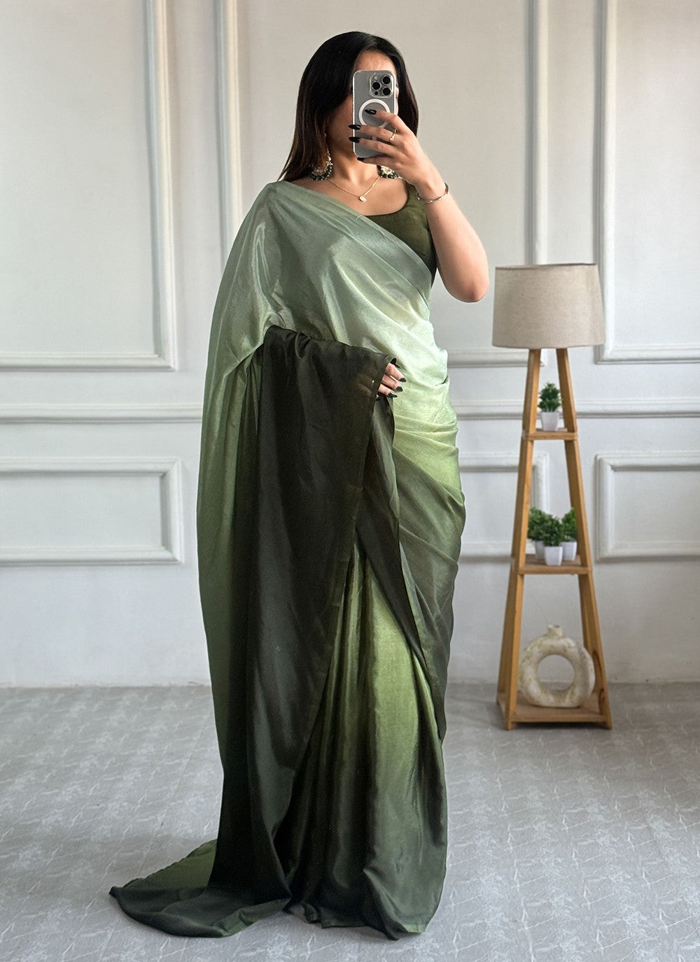 Green Chinon Classic Saree Plain S16496
